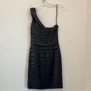 Make offer! Calvin Klein one shoulder LBD Satin bandage Black Dress Size 8
